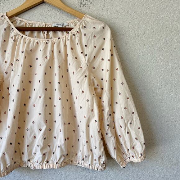 MADEWELL Gathered Puff Sleeve Crop Top Sunrise Floral Bone Peasant - Picture 5 of 12